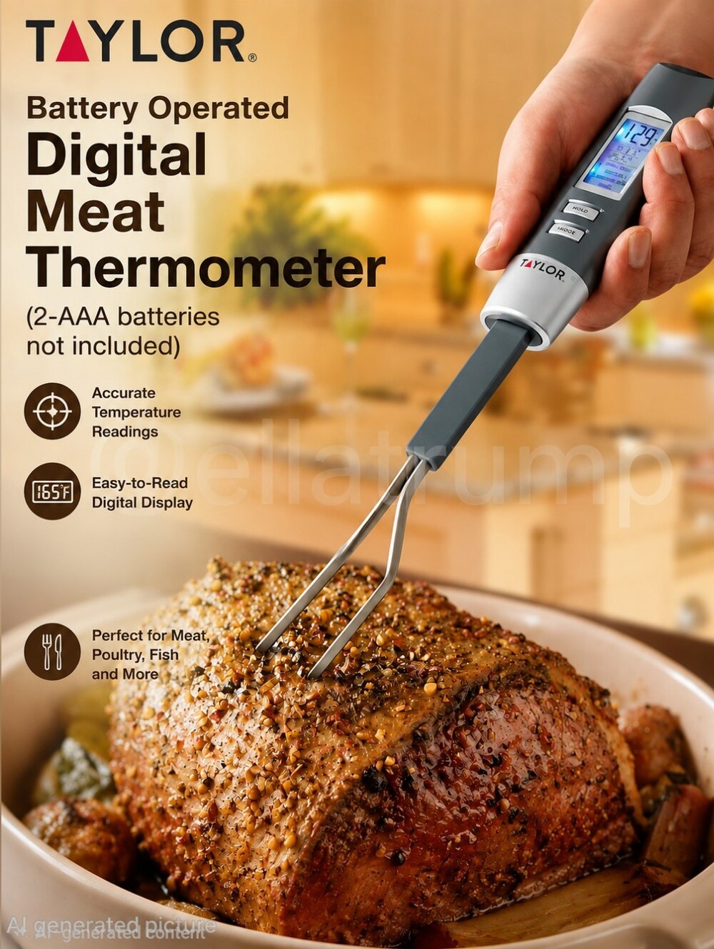 Taylor Battery Operated Digital Meat Thermometer (2-AAA batteries not included)
